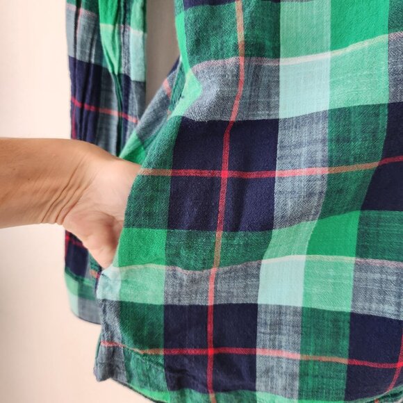 Columbia PFG Plaid Green Popover Shirt Blouse 100% Cotton Hiking Women's M - Picture 5 of 10